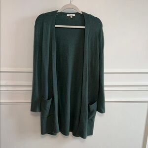 Madewell Forest Green Open-Front Long Cardigan with Pockets